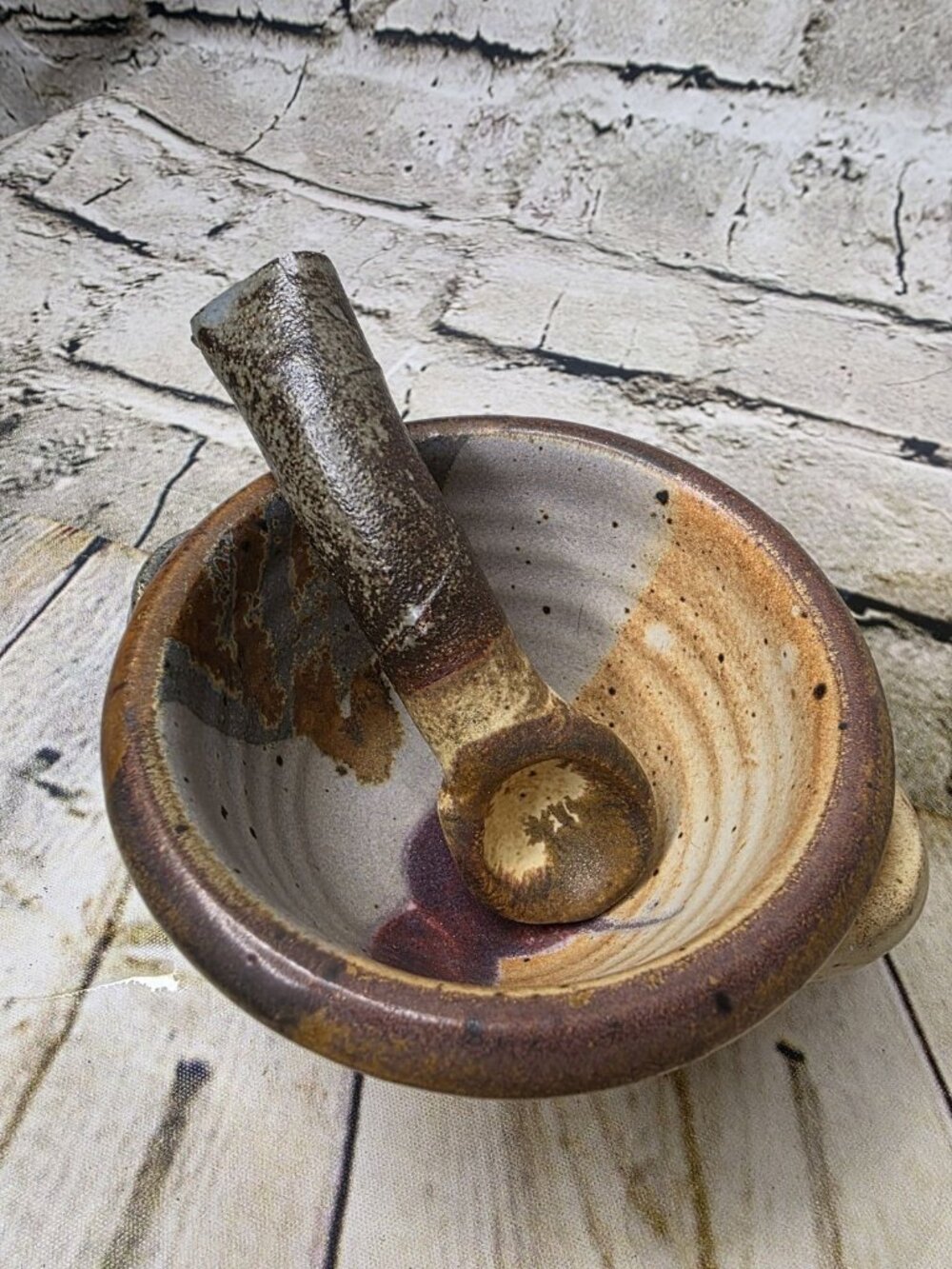 Mortar And Pestle Spoon Pottery Spice Herb Salt Pepper Grinder Medicine Kitchen